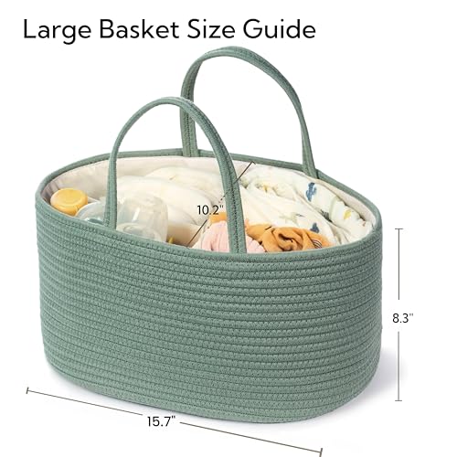 Image of Diaper Caddy Organizer, Empty Gift Basket for Newborn Essentials, Baby Storage Basket, Stylish Gift Bag for Baby Shower, Boys and Girls - Large, Sage Green