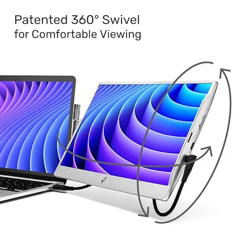 Image of SideTrak Swivel 14 inch Patented Attachable Portable Monitor for Laptop | FHD TFT Laptop Dual Screen | Mac, PC & Chrome Compatible | Fits All Laptops | Powered by USB-C or Mini HDMI (Light Silver)
