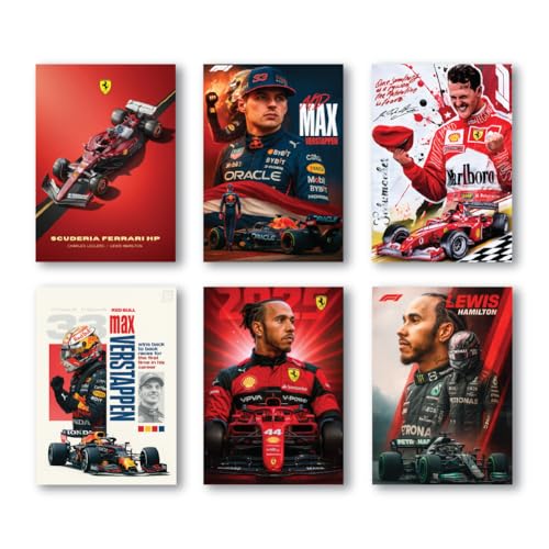 Image of Rangkaar Formula 1 Racing Poster Set of 6 - A4 Size F1 Car Wall Art Prints for Bedroom, Living Room & Office Decor (Unframed)
