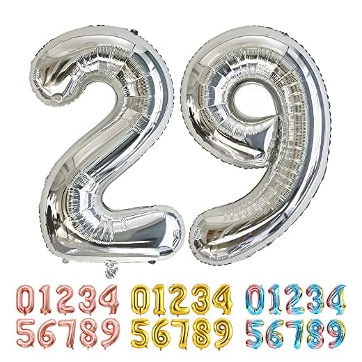 Ponmoo Foil Globo Número 29 92 Plata, Gigante Numeros 0 1 2 3 4 5 6 7 8 9 10-19 20-29 30 40 50 60 70 80 90 100, Grande Globos para La Boda Aniversario, Globo de Cumpleaños Fiesta Decoración