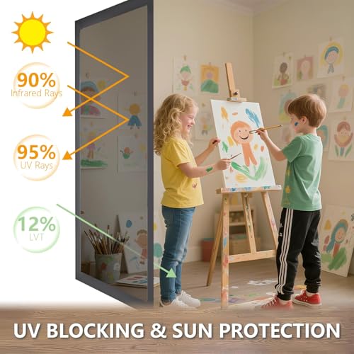 Image of LEMON CLOUD One Way Window Privacy Film See Out Not in Reflective Mirror UV Window Cling Sun Blocking Heat Control Door Sticker,Silver, 23.6 Inch x 78.7 Inch