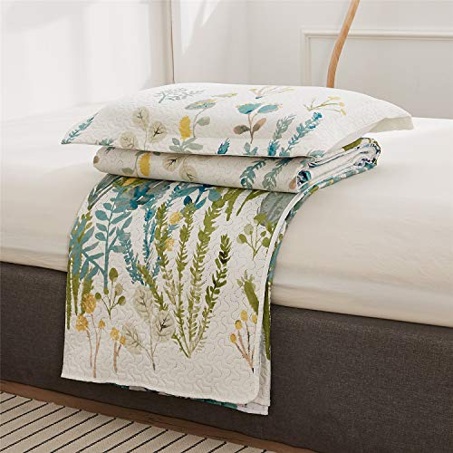 Ycosy Flower Bedspread Set King Size Bedding Set Reversible Floral Coverlets Set Country Quilt Lightweight Ridge Green Leaves Bed Decor For All Season -1 Quilt +2 Pillow Shams #TOP7