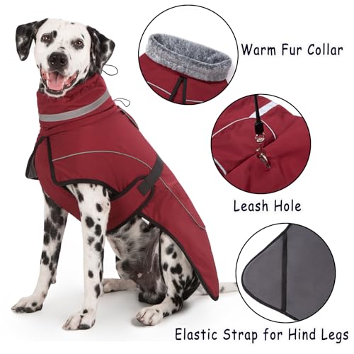 Axcimond Mantel Hund Wasserdicht Winter Hundemantel Warm Wasserdicht Hundejacke Fleece Hundepullover Hundemantel mit Fellkragen Reflektierend Winterjacke für Kleine Mittlere Große Hunde Regenmantel