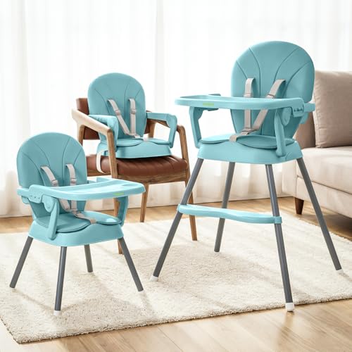 Image of Baybee 3-in-1 Convertible High Chair for Baby | Baby Feeding Chair for 6 Months to 5 Years with Wide Food Tray, Soft Cushion Seat, Adjustable Footrest & 3-Point Safety Harness | Foldable Baby High Chair (Green)