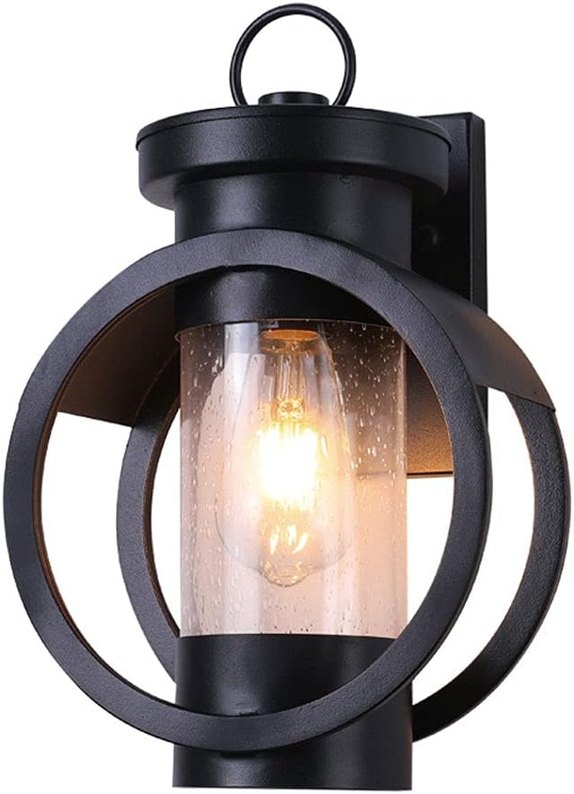 JWBXFYXW Amerikaans zwarte buitenvaartuigen Wand Lantaarn Zaadglas Lamp Schaduw Retro wand SCONCE Waterdicht en roestvrije ijzeren wandverlichting Villa Terrace Garden Lighting