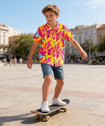 Image of uideazone Boys Hawaiian Shirts Novelty Printed Funky Short Sleeve Button Down Shirt Kids Aloha Luau Shirt 7-14T