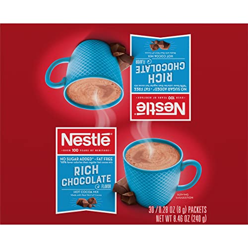 Nestle Hot Chocolate Packets, Hot Cocoa Mix, No Sugar Added And Fat Free, 30 Count (0.28 Ounce Each) #TOP7