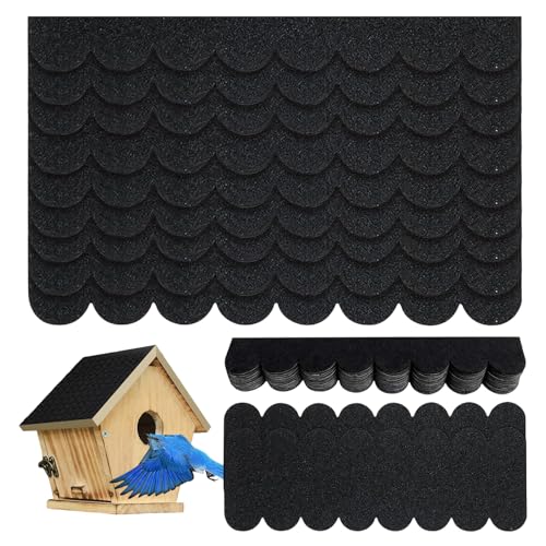 32 Stück Dachpappe für Vogelhaus, Wasserdicht Mini Dachschindeln Dachpappe Selbstklebend Bitumenschindeln für Vogelhaus Hundehütte Briefkastendächer Insektenhotel(Schwarz)