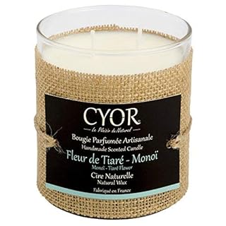 CYOR - Grande Bougie Parfumée FLEUR DE TIARE-MONOÏ 240g - 100% Cire Naturelle - ±70h de combustion - Parfum de Grasse - Fabriquée à la main en France