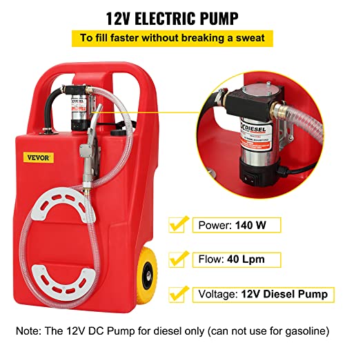 Vevor Fuel Caddy, 32 Gallon, Portable Fuel Storage Tank On-Wheels, With 12V Dc 140 W Transfer Pump (For Diesel Only), Diesel Fuel Container With 13 Ft Hose, Flow Rate 40L/Min, For Trucks, Boats #TOP2