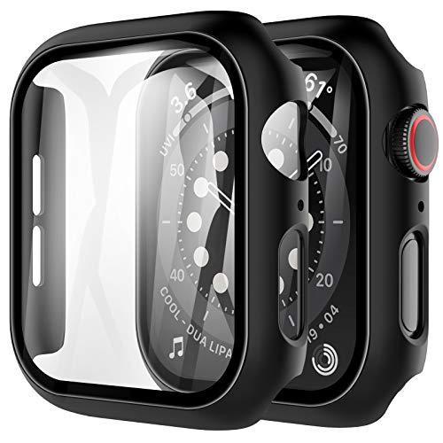 Image of LK Case for Apple Watch SE3 /SE2 /SE 44mm Series 6 /5 /4 with Screen Protector | 2Pack Touch Sensitive Ultra-Thin Bumper Full Protective Cover Hard PC Case Tempered Glass for iWatch 44mm, Black