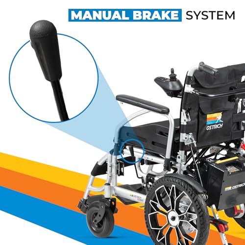 Image of Ostrich Mobility Rocky 250 Foldable Electric Wheelchair for Adults & Seniors - Compact, Portable, 120kg Capacity, 6kmph Speed, Safety Brakes, Comfortable Cushion, Durable Steel Frame Power Chair