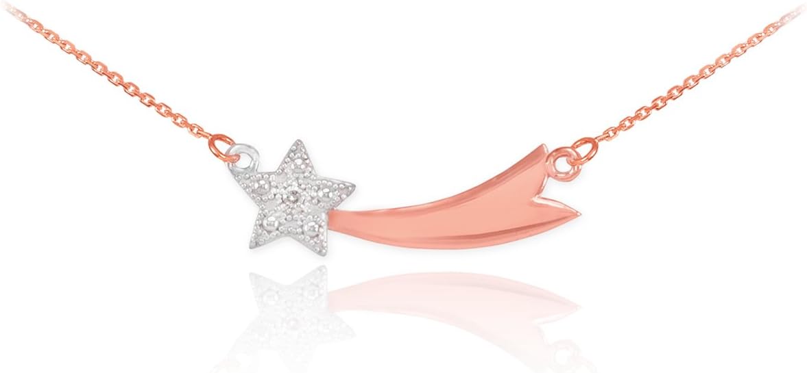 14k Two-Tone White and Rose Gold Diamond-Accented Shooting Star Pendant Necklace