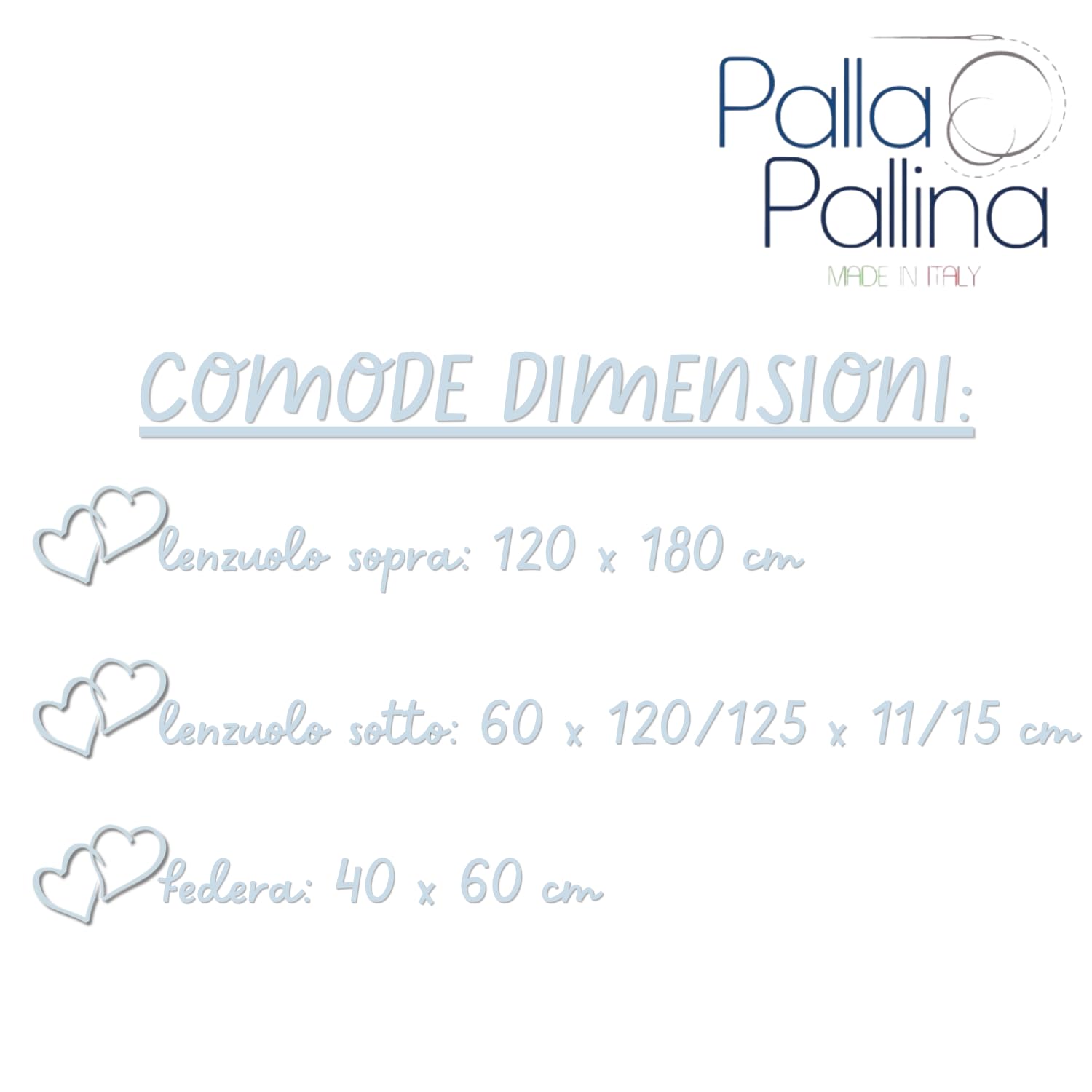 Palla Pallina Set 3 Lenzuola Lettino 100% Cotone + Lenzuolo Sotto con Angoli e Federa Traspirante Bambino Bambina Idea Regalo Made in Italy Ricamo Personalizzabile