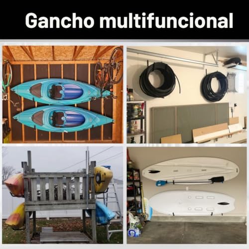Miniatura 4 de Pipafox Ganchos De Almacenamiento Para Garaje, Cada Estante Pesado Para Kayak Con Capacidad De Carga De 45 Kg, Gancho De Pared Para Canoa, Escalera, Sillas Plegables, Tabla De Surf 27 Cm X 39 Cm