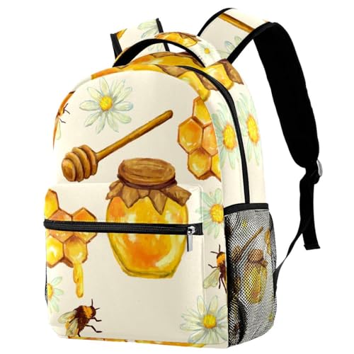 Sac à dos d'école miel et abeille pour ados et enfants - Cartable décontracté multicolore 40cm