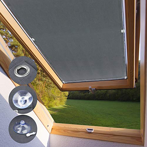 KINLO Skylight Tenda Oscurante CK04 - 38 x 75 cm Grigio Tenda a Rullo Adatta per Finestre per Tetti Termica per Finestre con Struttura Tazze di Aspirazione