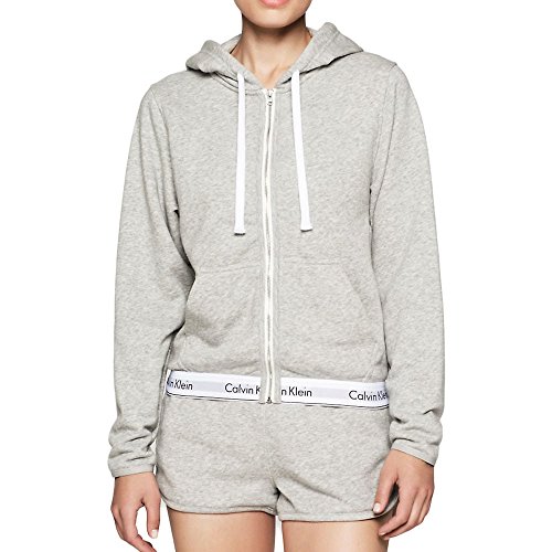 Calvin Klein Damen Top Hoodie Full Zip mit Kapuze, Reißverschluss, Grey, M