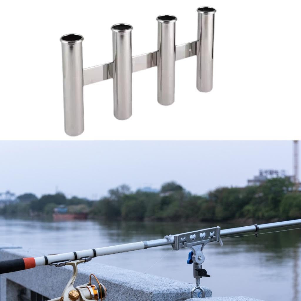 predolo Porta Canne Da Barca, Portacanne in Acciaio Inox Porta Canne Da Pesca Portacanne Da Pesca Con 4 Tubi, Dotato Di Perno in Pvc Da 3/16 "Attraverso La Parte Inferiore