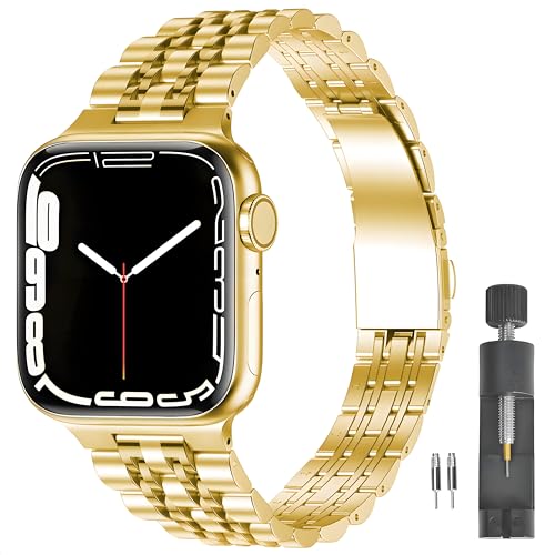 Image of Slim Stainless Band for Apple Watch Series 11-1 /SE, Ultra 3-1 | Jewelry iWatch Bracelet for Women, Dressy Business Metal Strap, Elegant Butterfly Clasp, Bonus Phone Lanyard Gift Set