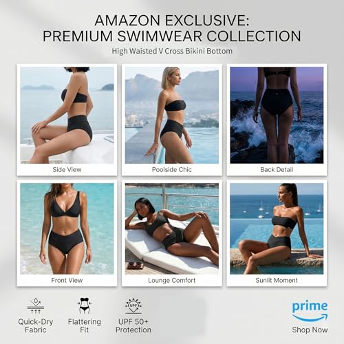 Image of Women V Cut Full Coverage Bikini Bottom - High Waist Swim Bathing Suit Bottoms Cross V Front Swimsuit
