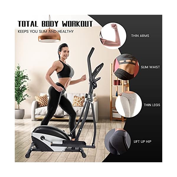 Dpforest Elliptical Exercise Machine for Home Use - Magnetic Elliptical Cross Trainer with LCD Monitor and Pulse Sensors,8 Resistance Levels for Indoor Gym Workout