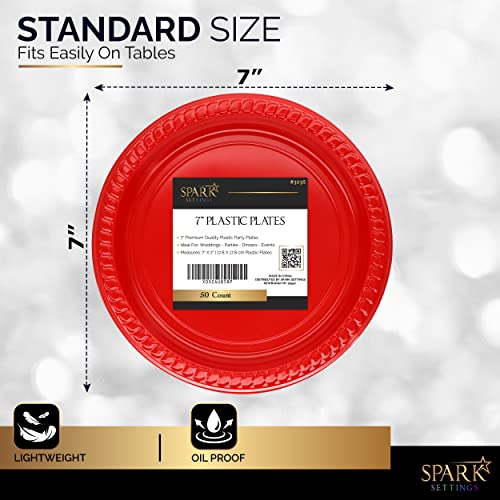 Amcrate Red Disposable Party Plastic Dessert Plates 7" - Ideal For Weddings, Party’s, Birthdays, Dinners, Lunch’s. (Pack Of 50) #TOP2