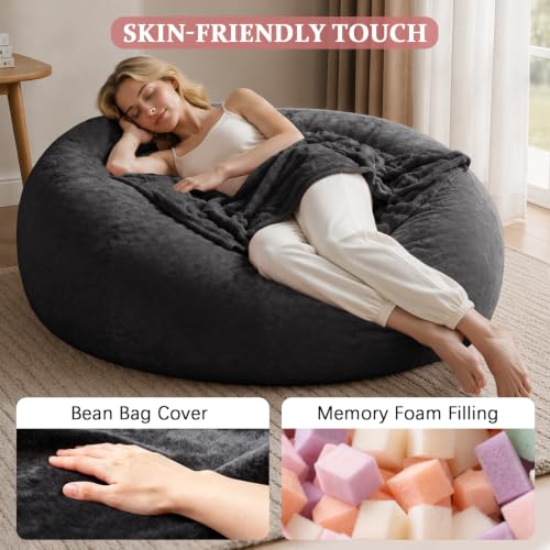 Image of 5FT,Big Bean Bag Chairs for Adults,Bag with Filler Included,Comfortable and Soft Plush ,Memory Foam Bean Bag,Oversized Bean Bag,Read Chair Suitable for Living Room and Bedroom (Black, 5 Foot)