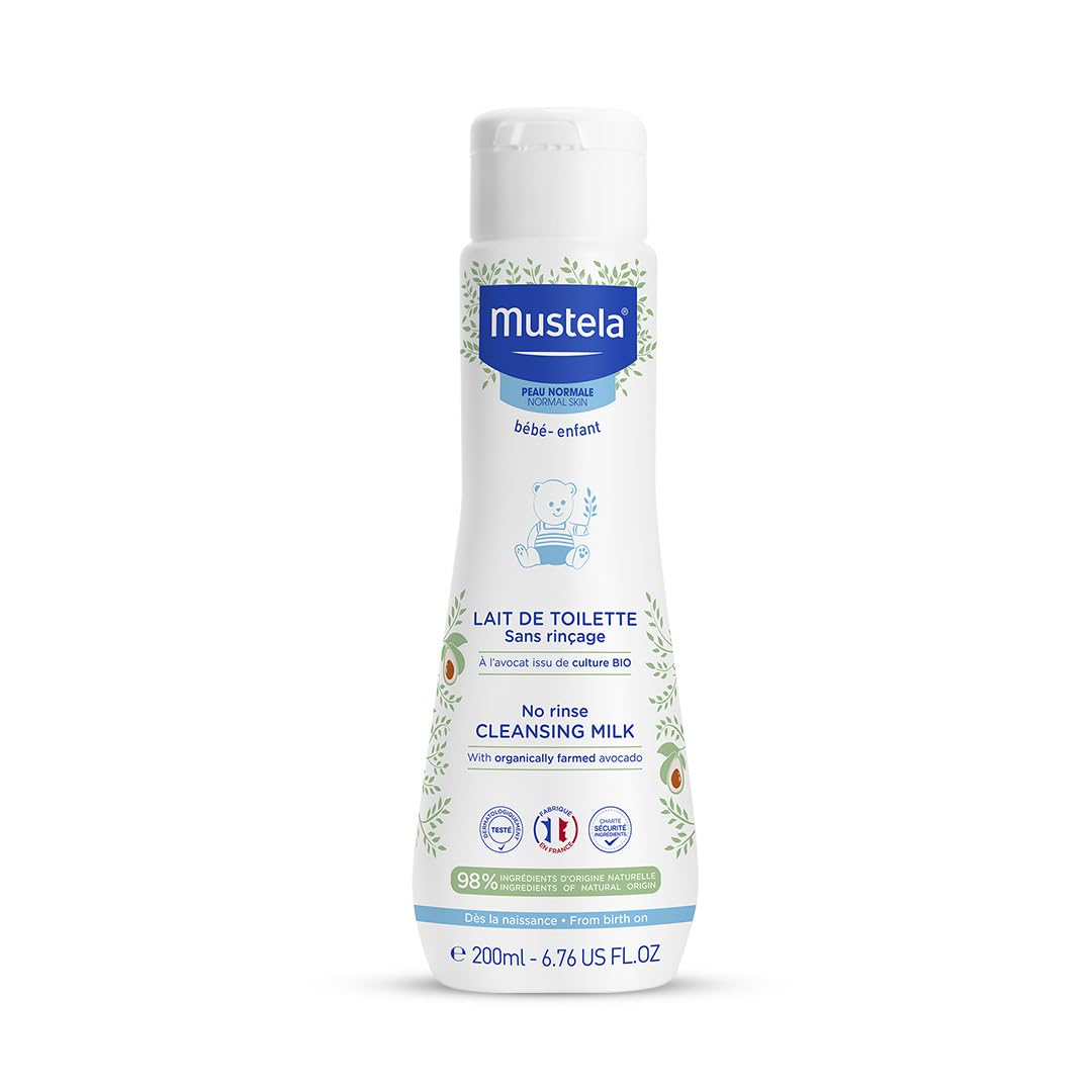 Mustela Latte di Toilette al Perseose d'Avocado BIO 200ml Deterge Senza Risciacquo 98% Ingredienti di Origine Naturale