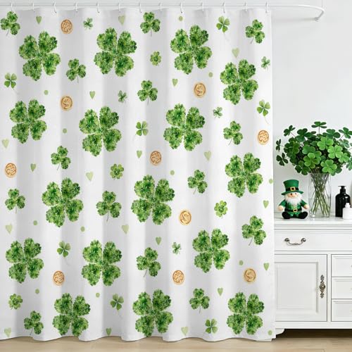 St Patricks Day Shower Curtain Green Lucky Clovers Shamrock Leaf Shower Curtain Waterproof Bath Curtain for St PatrickS Day Shamrock Decor 72 X 72 Inch (72W x 72L (Pack of 1) Pattern 1)