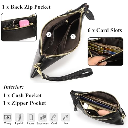 Image of Uromee Wristlet Wallet Clutch Purses for Women Genuine Leather Crossbody Bag Handbag with Detachable Shoulder Chain