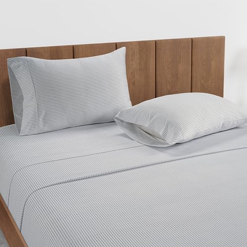 LANE LINEN King Sheet Set – 450 Thread Count Long-Staple 100% Cotton King Size Sheet Set, Sustainably Oeko-Tex Certified, Soft Silky Sateen Finish, 15" Deep Pocket Fitted Sheet – Ticking Stripe - Thumbnail 2