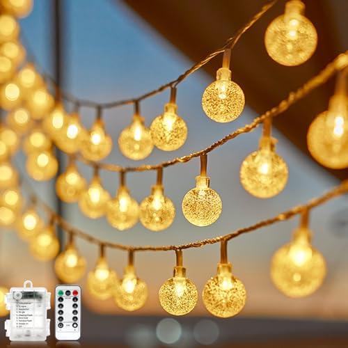 Battery Operated Globe String Lights Water Proof 33 FT 80 LED Crystal Ball String Lights 8 Modes With Remote Control Indoor Outdoor LED Fairy Lights for Home Christmas Party Patio Warm White