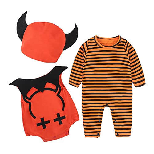 LXIGAFFU コスプレ衣装 子供 ハロウィン衣装 かぼちゃ 魔法師 3点セット カボチャ コスプレ 仮装 ベビー キッズ 人形 コスチューム くま 仮装 可愛い 男女兼用 ハロウィン イベント (オレンジ色,95)