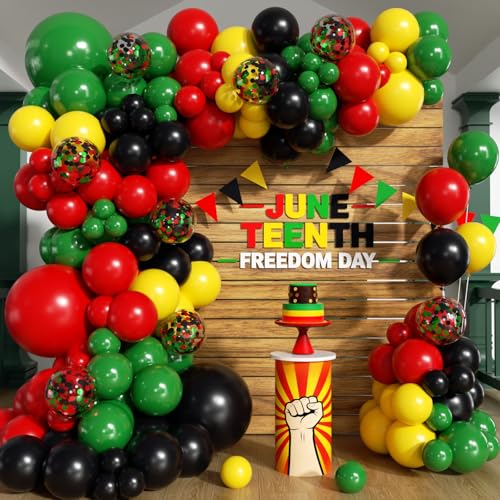 PityBlns Juneteenth Balloon Garland Arch Kit 203Pcs Red Yellow Green Black Balloons Arch Kit for Juneteenth Day Decorations Celebration of Freedom Black History Month Africa American Party Decoration