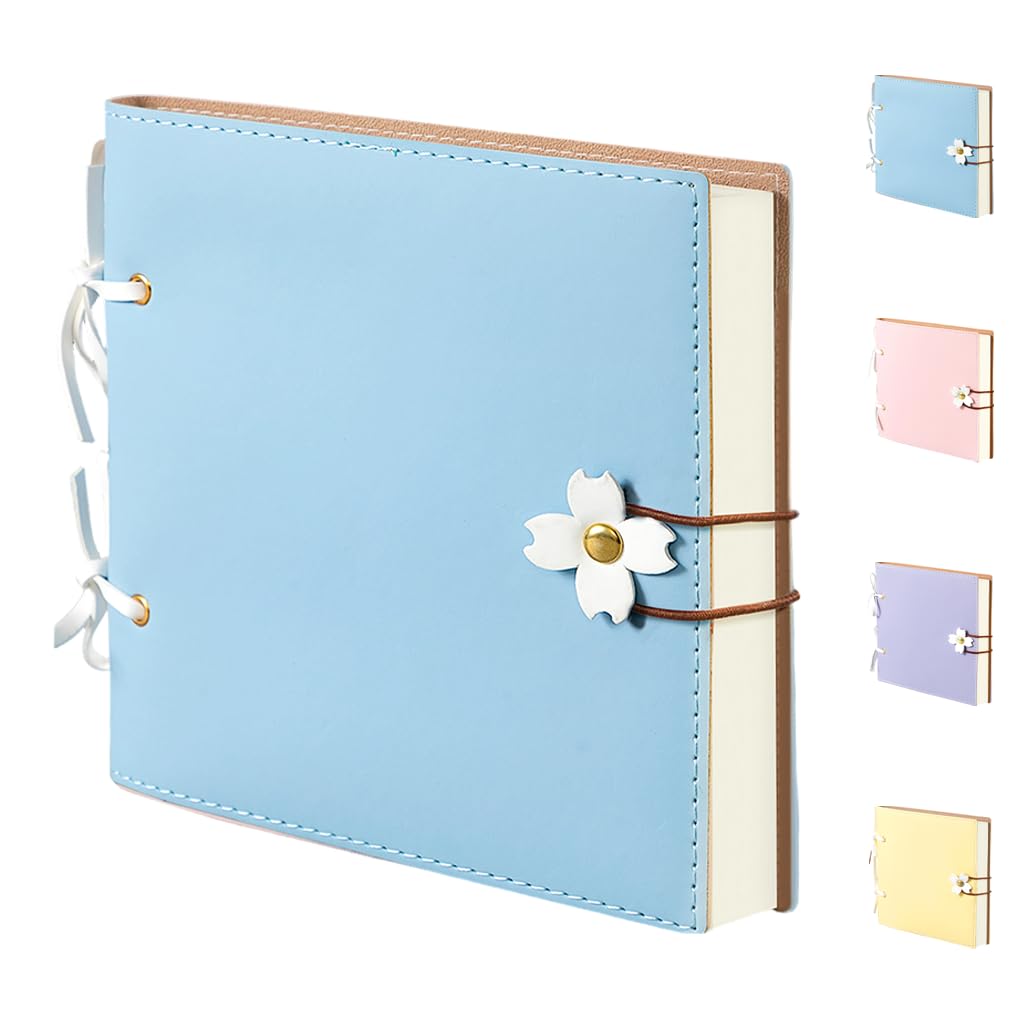 Cherry Blossom Square Notebook PU Leather Blank 240-Page Journal (Blue)