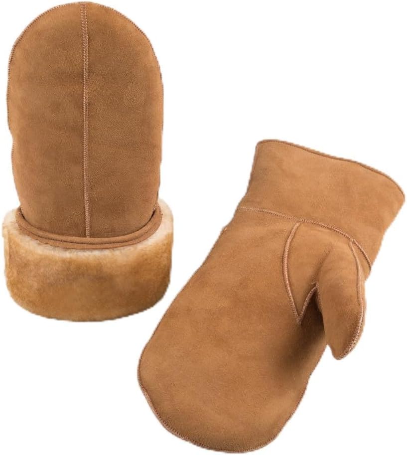 Men’s Premium Genuine Sheepskin Shearling Mittens – Warm Winter Gloves