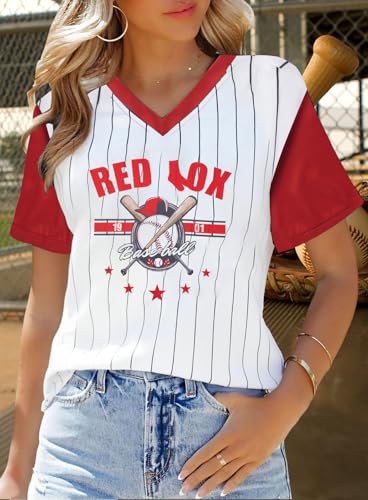 Baseball Jersey Women Shoulder Straight V-Neck Game Day Shirts Funny Baseball Heart Graphic Tee Streak Short Sleeve Tops3
