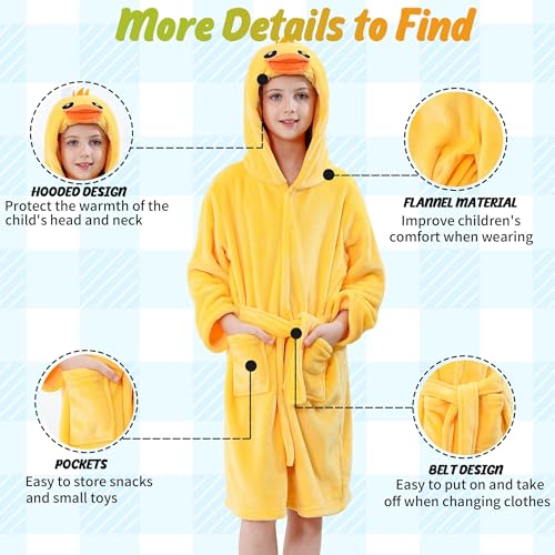Image of MICHLEY Unisex Boys Girls Hooded Bathrobe Soft Fuzzy Toddler Cartoon Robe Animal Plush Sleepwear for Kids 3-13 Years