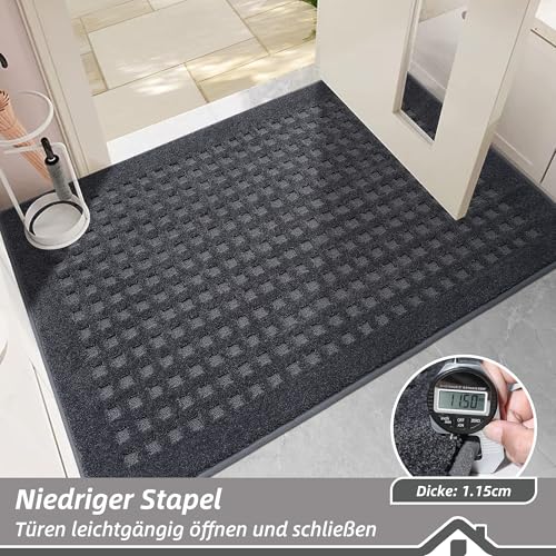 BEQHAUSE Fussmatte Innen, waschbar Fußmatte Innen, rutschfeste Schmutzfangmatte 80x120cm, Teppich Eingangsbereich Innen für Hund, Innenbereich, Haustür, Flur, Dunkelgrau