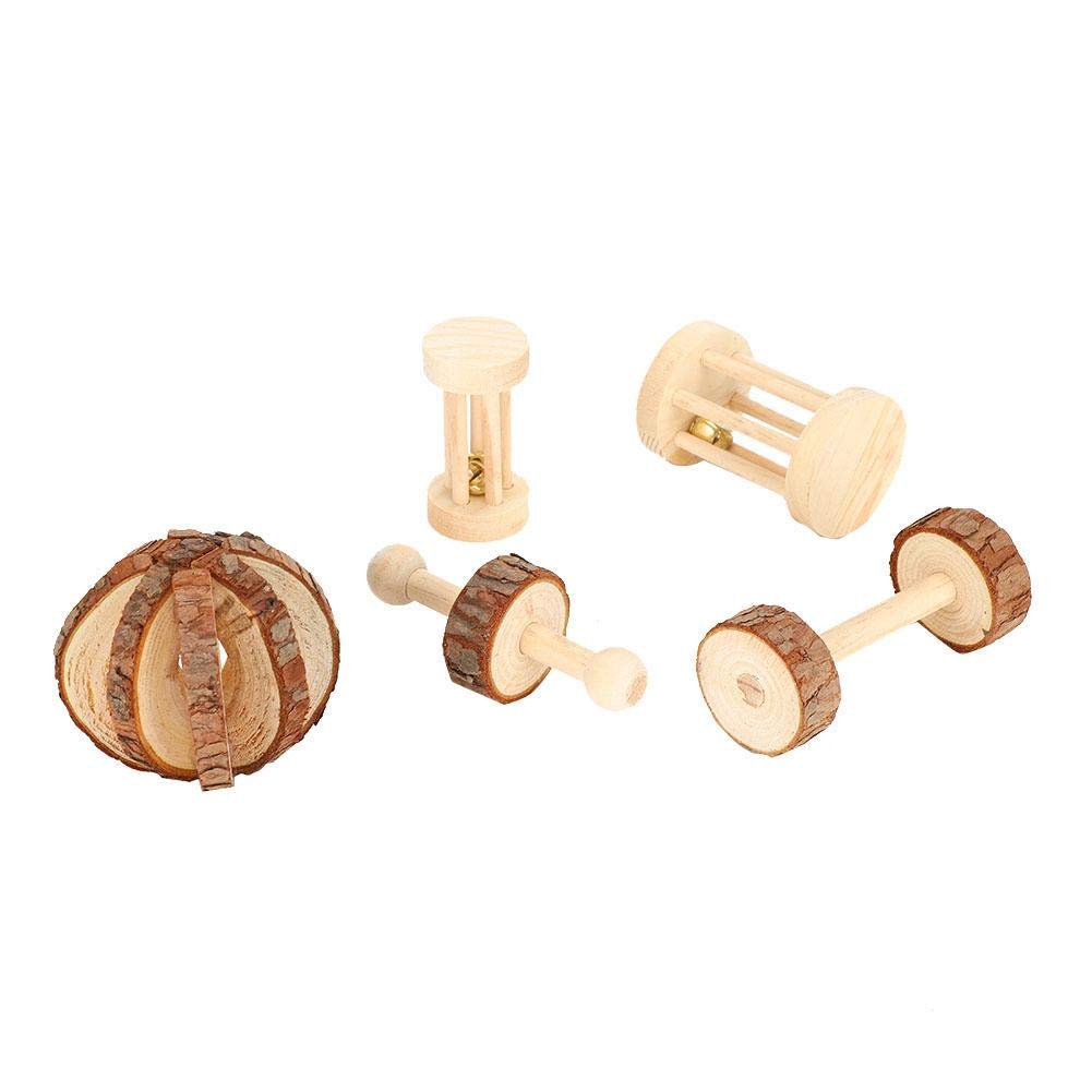 YOUTHINK 5 Unids/Set Pequeño Juguete para Mascotas, Juguete De Seguridad De Madera Juguete Dientes Molares Juguete para Conejo De Guinea Hamster Rata Rata