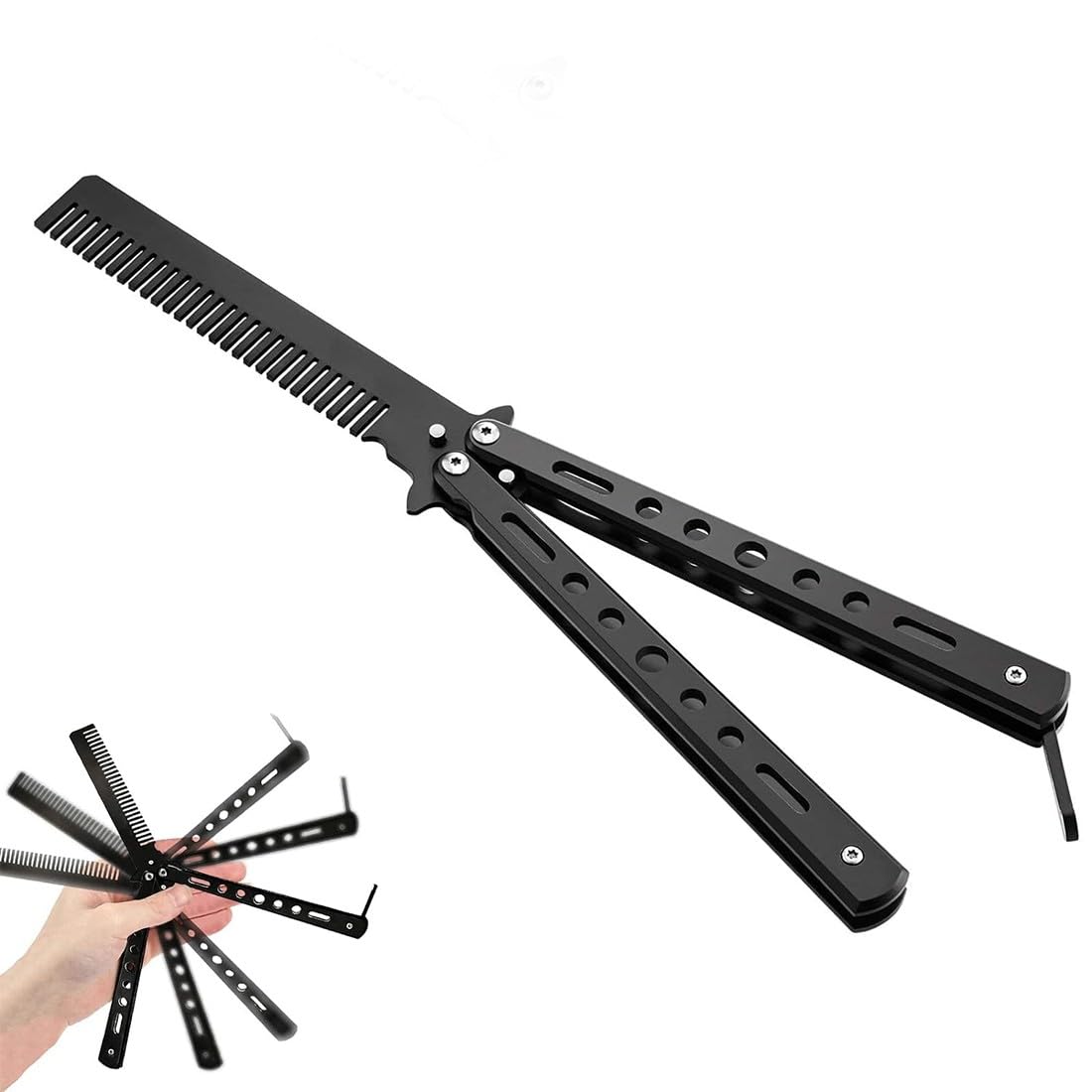 EODKSE Peine de barba plegable Peine de pelo de acero inoxidable Peine de pelo Peine de bolsillo Peine de entrenamiento Práctico