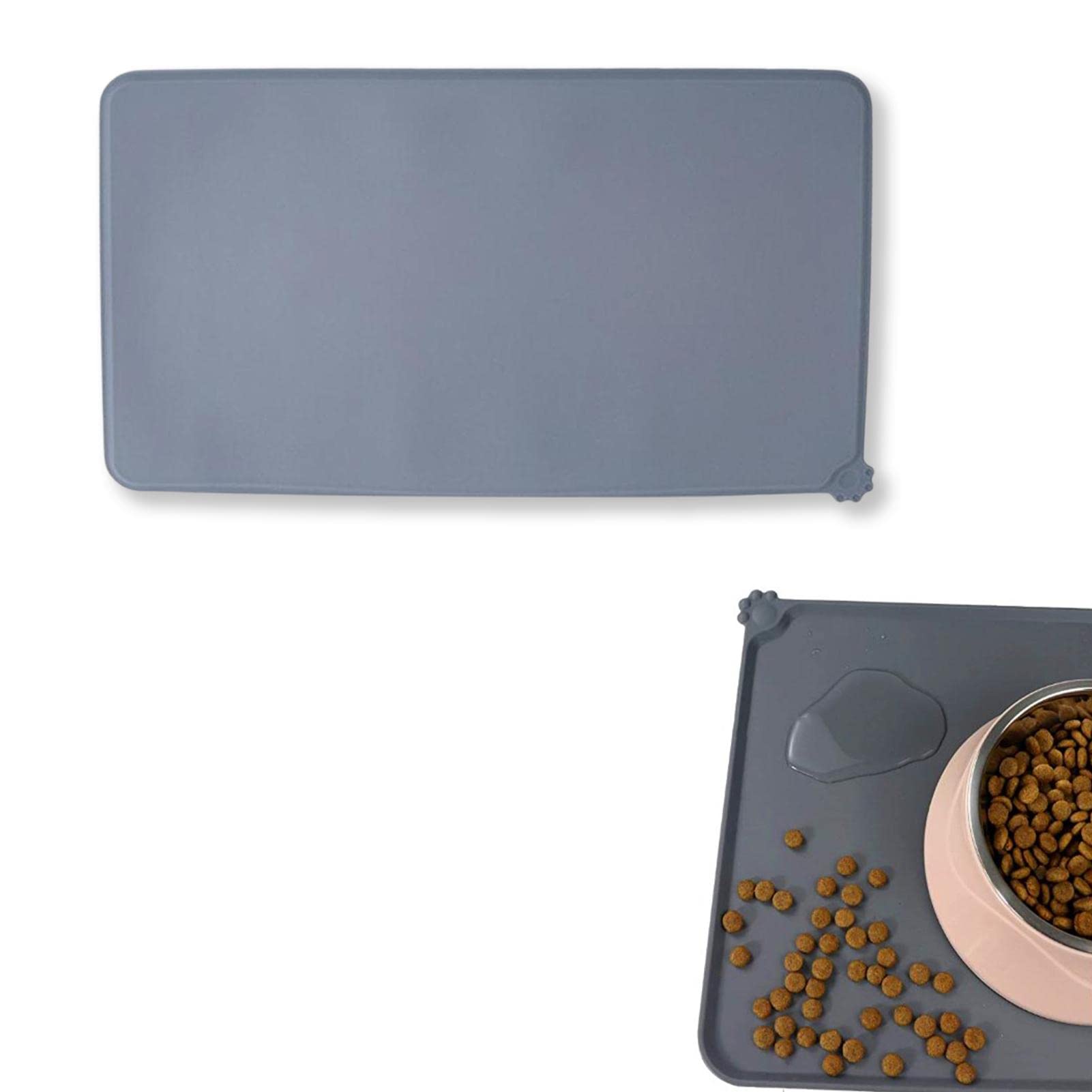 Hond en kat voermat, siliconen hondenbakmat, antislip waterdichte voermat voor huisdieren, voermat en waterkommen, siliconen voermat voor huisdieren (47 x 30 cm, grijs
