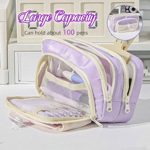 Image of FINPAC Pencil Case, 5-Layer Large Capacity Pen Case with Drawstring, Durable Stylish Bag Pouch Holder Box Organize for Study, Office, or Travel (Purple)