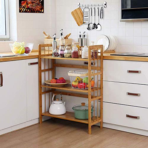 C&Ahome Bamboo Shelf, 3-Tier Bookshelf Bookcase, Free-Standing Storage Shelf, Plant Flower Stand, Max Load 35Lbs Per Shelf, Utility Shelf Rack For Living Room Bathroom Kitchen Home Natural #TOP4
