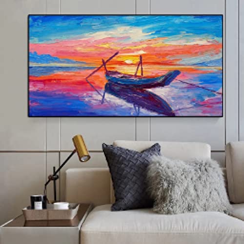 Toile peinture moderne affiche bateau sur mer deco murale salon 60x120cm