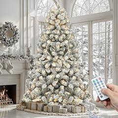 YITAHOME Prelit Snow Flocked Artificial Full Christmas Tree 9ft