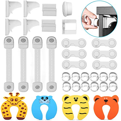 Jojoin 36 Piezas Kit de Seguridad para Bebés, Kit Seguridad Bebe, -4 Cerraduras Magnéticas de Seguridad, 1 Llave Magnética, 12Protectores de Esquina de Silicona, 6 Cerradura de Seguridad Recta, ect.