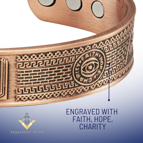 MasonicMan Mens Masonic Bangle Copper Engraved Faith Hope Charity Gift For Freemason2