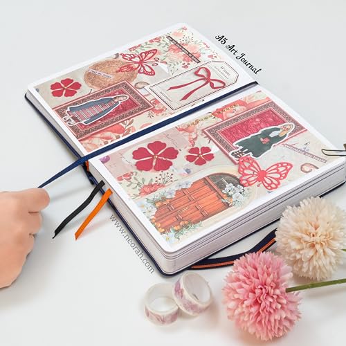 Image of NEORAH - A5 - ART JOURNAL | 200Gsm Dotgrid Notebook |160 Pages(21.0 x 14.8 cm) | Lay Flat |Hard Cover Bullet - Journal|3 Bookmarks |Elastic Closure | Inner BackPocket | Ideal-Junk Journal (DARK BLUE)